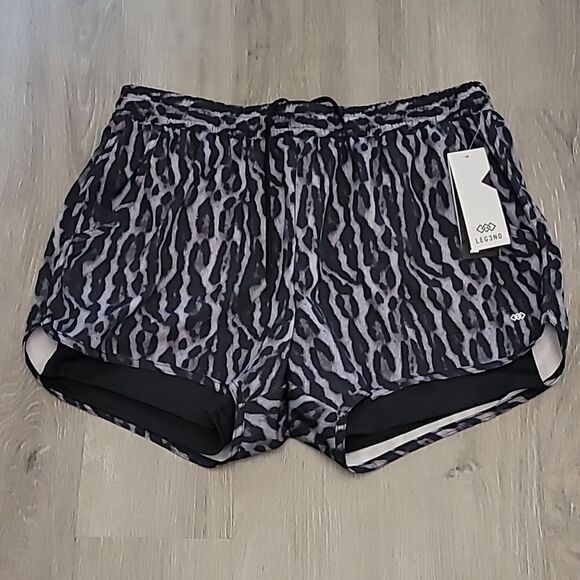 LEG3ND 2 in 1 Animal Print Black & Gray Athletic Shorts Ladies Size Large - Picture 1 of 12
